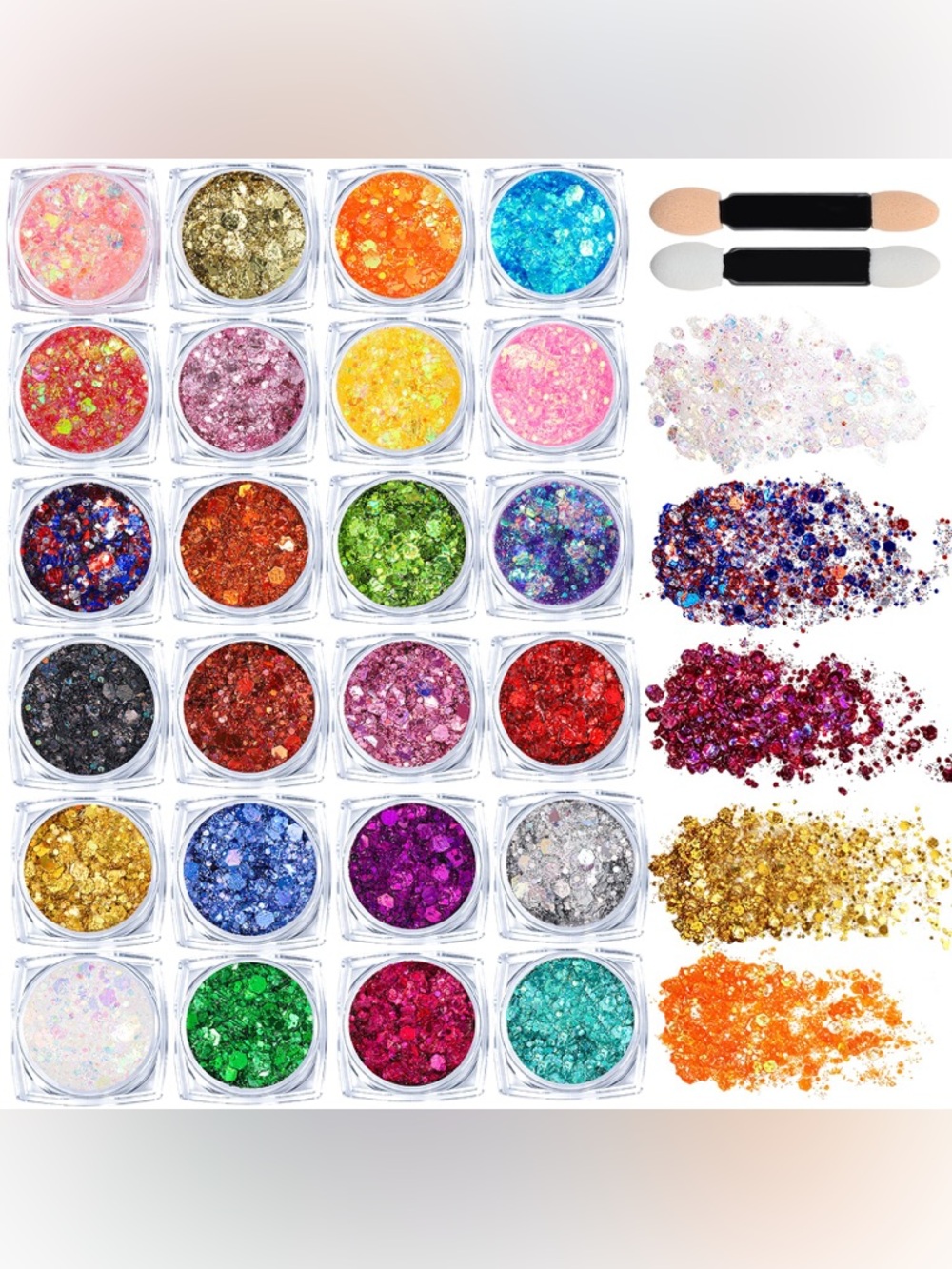24-Color Glitter Gel Set – Face, Body & Hair Sparkle for Halloween & Raves